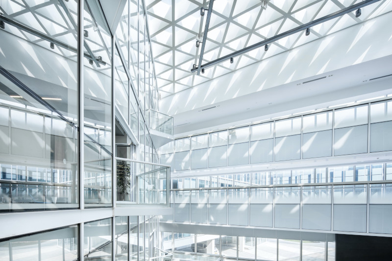 An atrium in a modern building.
