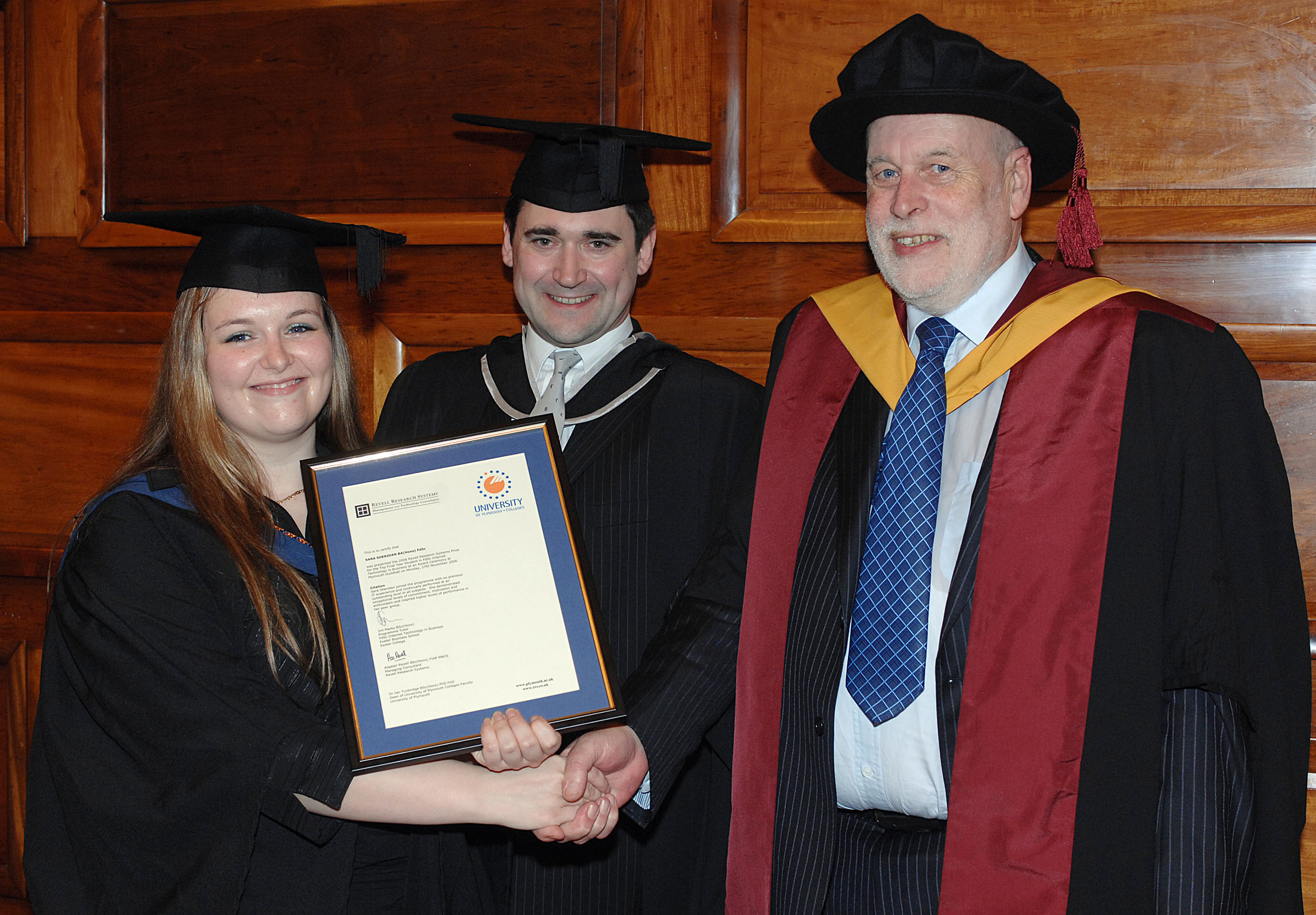 Sara Sheridan with Alastair Revell and Professor Peter John, Deputy Vice-Chancellor, University of Plymouth in 2006.